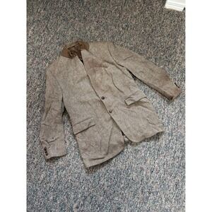 Vintage‎ Wool Collection Sears Roebuck Blazer Herringbone Tweed Leather Collar